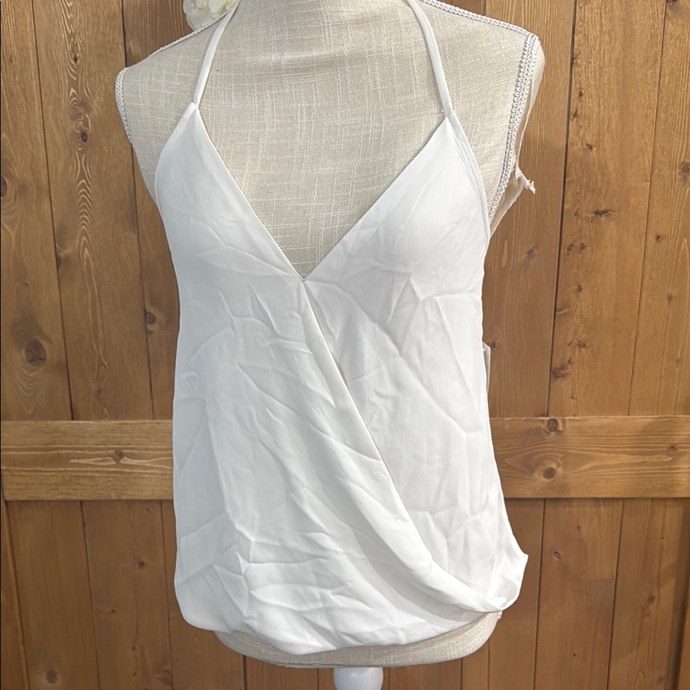 Olivaceous Elegant White Halter Top